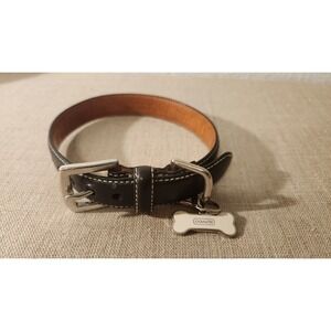 COACH BLACK SMOOTH LEATHER WHITE BONE‎ CHARM DOG COLLAR 4000 SIZE SMALL EUC